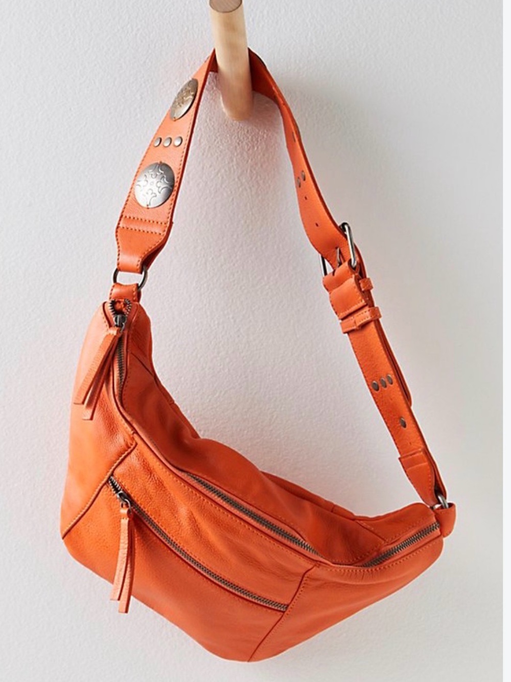 Free People-Embellished Medallion Sling Crossbody Purse Bag-Orange-Boho